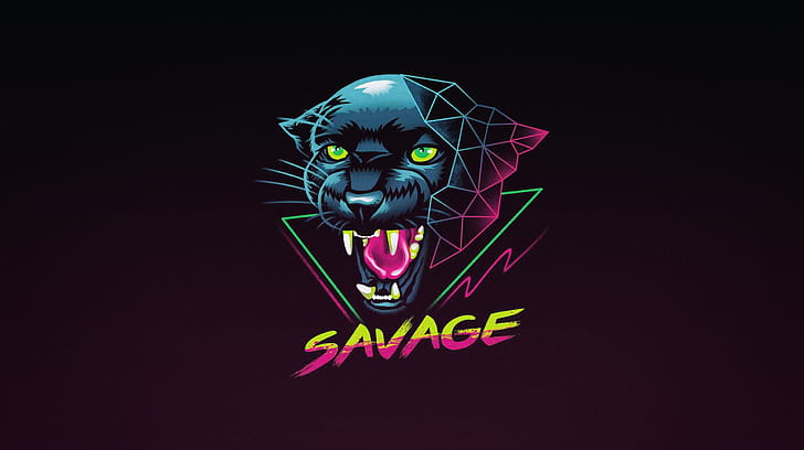 Minimalism, Cat, Panther, Background, Art, Neon, Savage, Synth