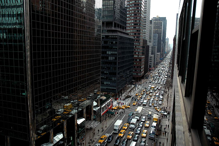 New York City, car, taxi, building, street, HD wallpaper