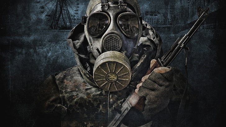 stalker military postapocalyptic gas masks camouflage artwork ak47 1920x1080  Aircraft Military HD Art