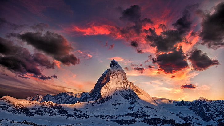 snow-capped mountain, nature, mountains, Alps, Matterhorn, sky, HD wallpaper