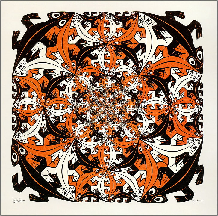 orange, white, and black abstract painting, artwork, drawing