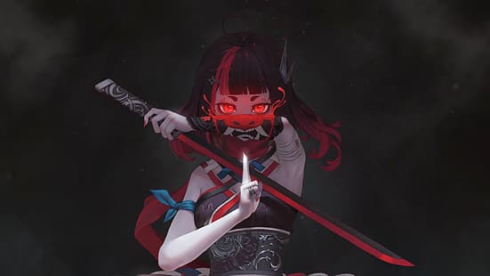 HD wallpaper: anime, anime girls, sword, red, fan art, Devil, ninja girl |  Wallpaper Flare