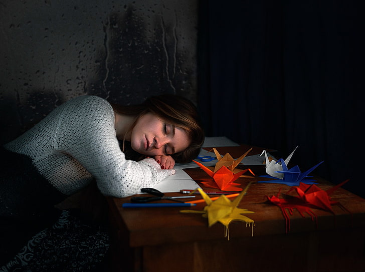 women, sleeping, model, young adult, one person, indoors, book, HD wallpaper