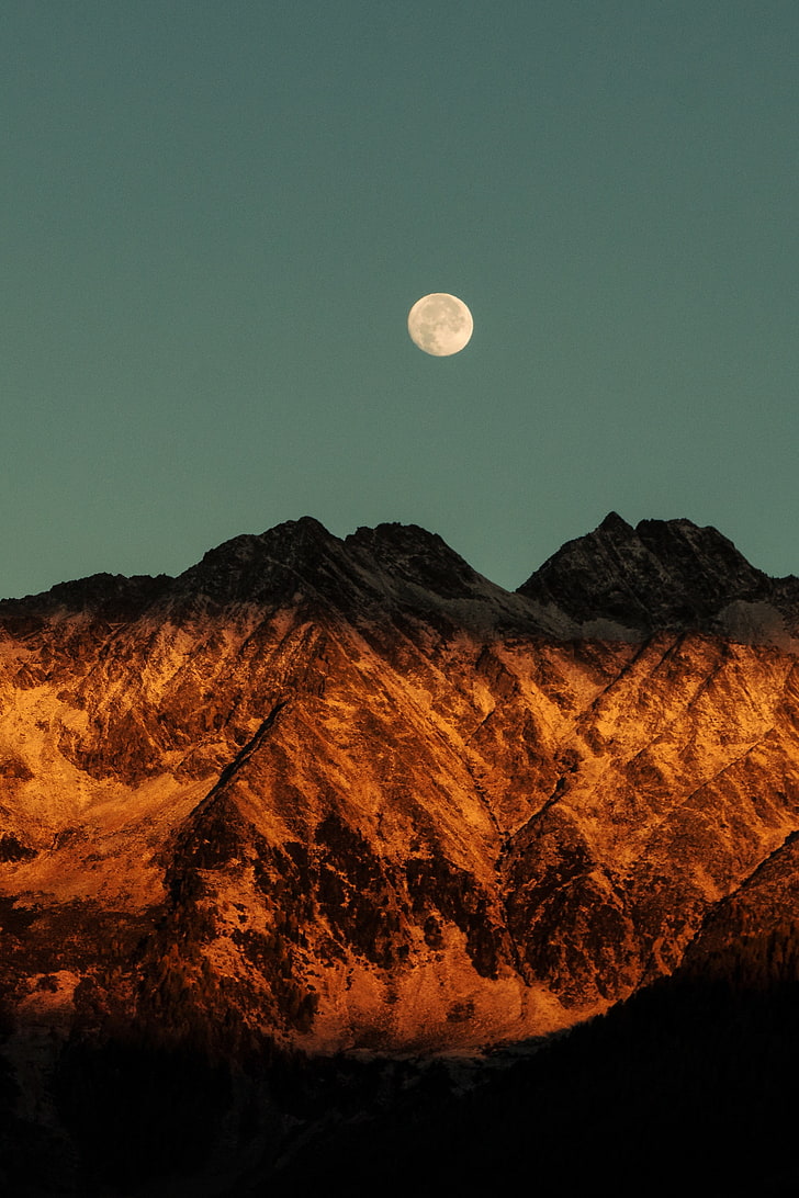 nature, mountains, Moon, full moon, sky, scenics - nature, beauty in nature, HD wallpaper