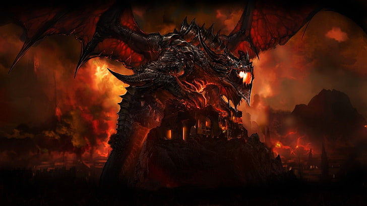 black one-eyed dragon graphic wallpaper, World of Warcraft: Cataclysm
