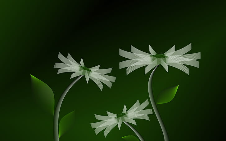 3D Flowers, Abstract 3D, white tigers, green, background