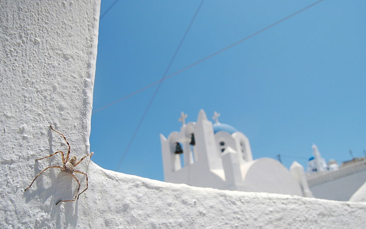 sky, church, spider, Greece, built structure, building exterior, HD wallpaper