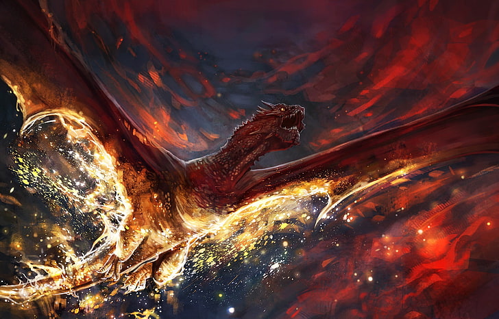 brown dragon wallpaper, artwork, fantasy art, digital art, fire