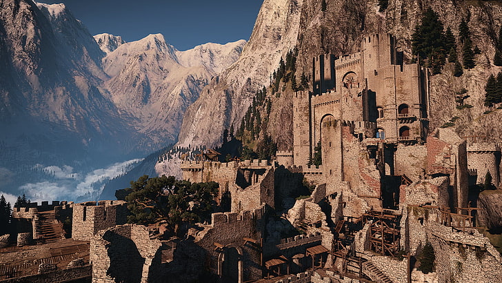 gray concrete castle, The Witcher 3: Wild Hunt, Kaer Morhen, architecture, HD wallpaper
