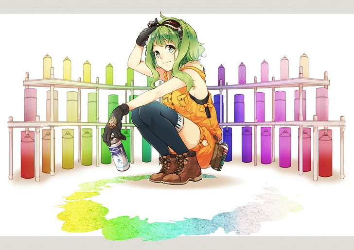 Megpoid Gumi, anime girls, colorful, green hair, HD wallpaper