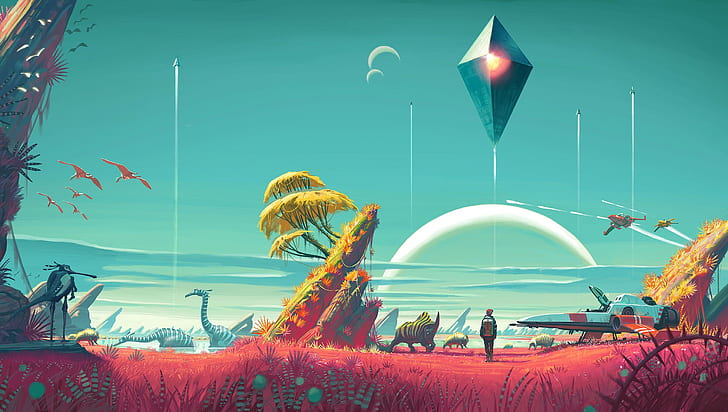 Hello games, Ps4, Pc, animal themes, nature, sky, architecture