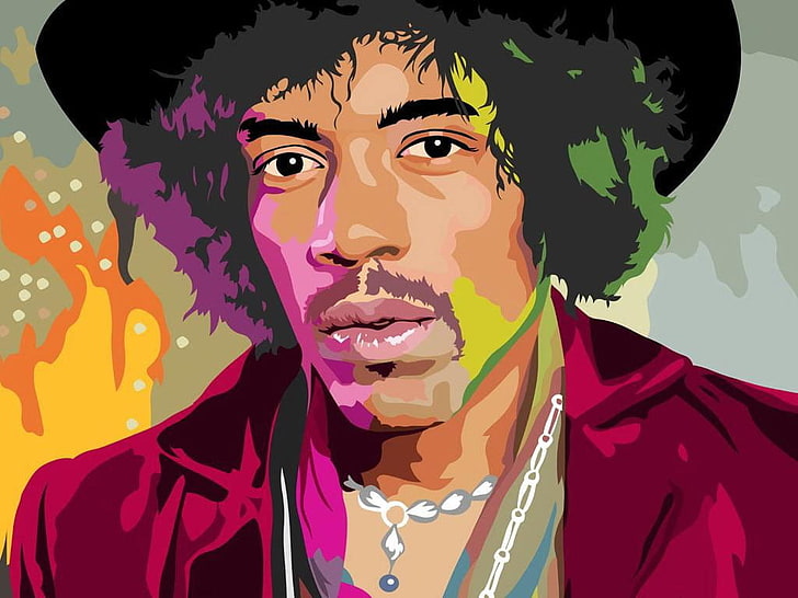 Jimi Hendrix, man's face illustration, Music, singer, hard rock