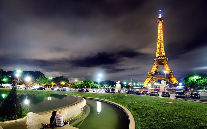Eiffel Tower, Paris, france, light, night, hdr, famous Place, HD wallpaper
