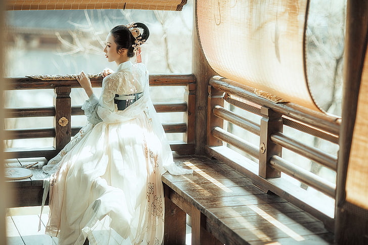 Chinese dress, hanfu, women, real people, one person, bride