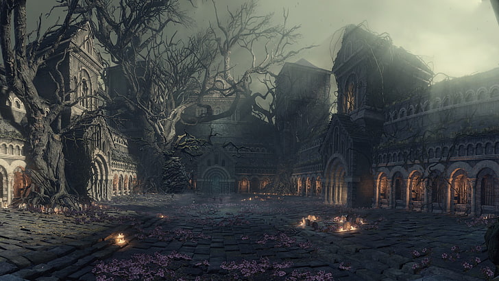 bare trees and concrete building digital wallpaper, Dark Souls III, HD wallpaper