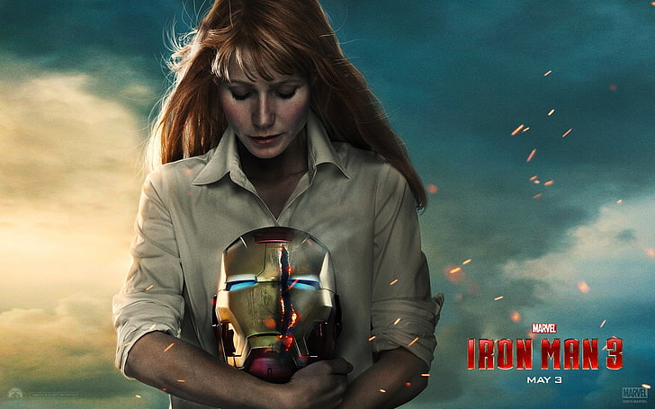 Iron Man 2 digital wallpaper, Iron Man 3, Pepper Potts, helmet