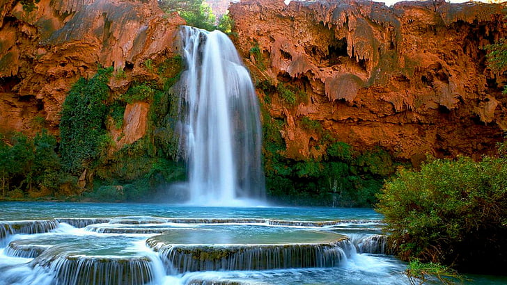 Waterfalls, Havasu Falls, Arizona, Earth, Rock, beauty in nature