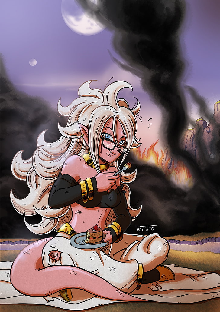 Dragon Ball FighterZ, Android 21, fire, nature, plant, sky, HD wallpaper