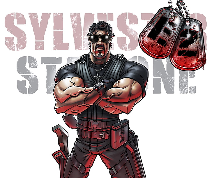 Sylvester Stallone, drawing, movies, The Expendables 2, front view, HD wallpaper