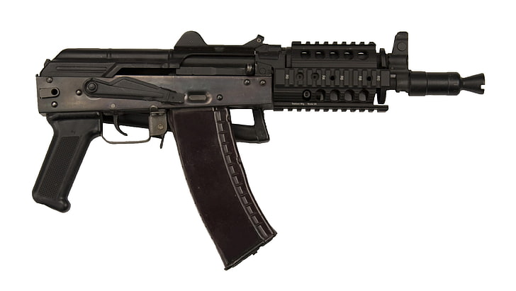 black assault rifle, gun, weapon, AKS-74U Krinkov, studio shot