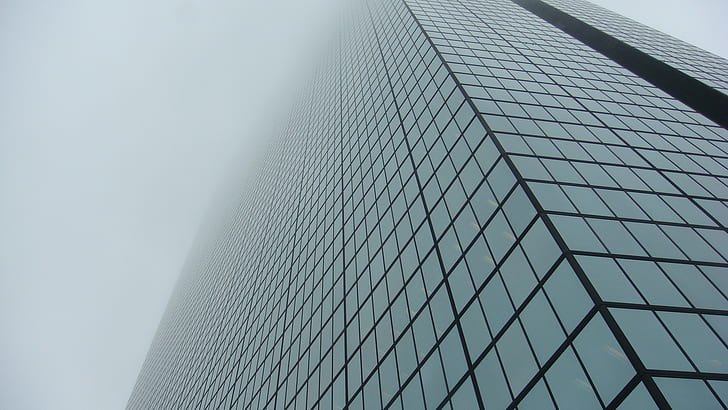 building, mist, worm's eye view, architecture