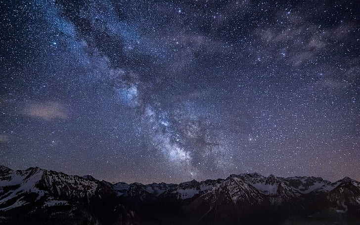 mountains, night, sky, stars, HD wallpaper