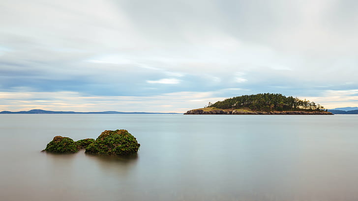 landscape photography of an island, Patiently, Waiting, Deception Pass, HD wallpaper
