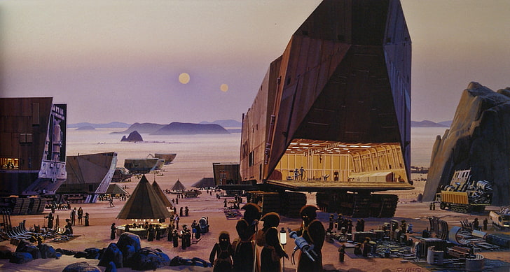 brown table umbrella, Star Wars, science fiction, artwork, crowd, HD wallpaper