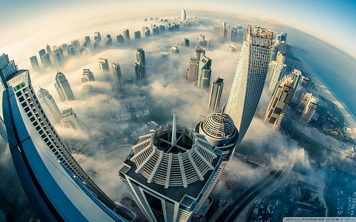 Heights, Clouds, Sky, Lanterns, Skyscraper, City, Photography, Dubai, HD wallpaper
