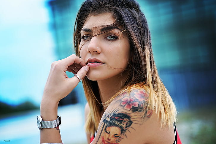women, model, Giovanni Zacche, tattoo, portrait, 500px, face, HD wallpaper