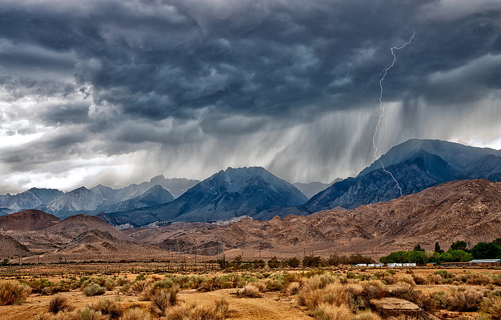 mountains, rain, desert, Nevada, near Bishop, Eastern Sierra, HD wallpaper