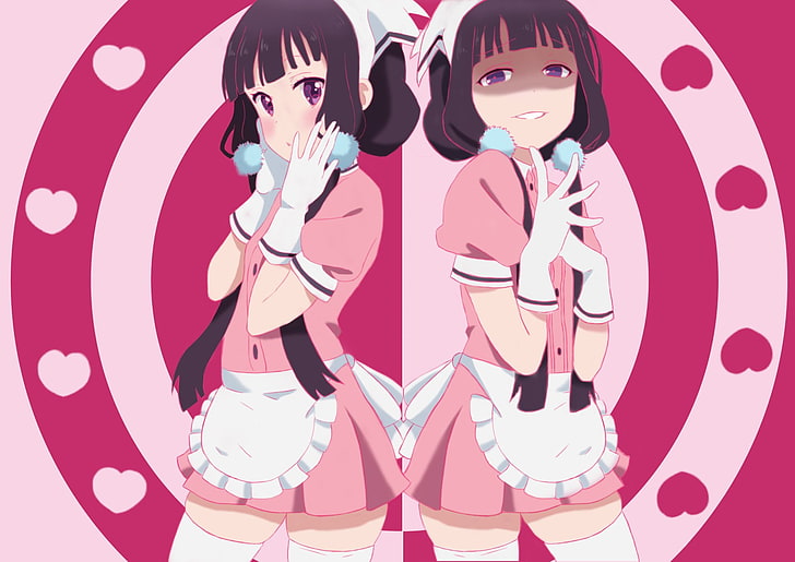 two female anime characters, Blend S, Black Hair, Blush, Dress, HD wallpaper