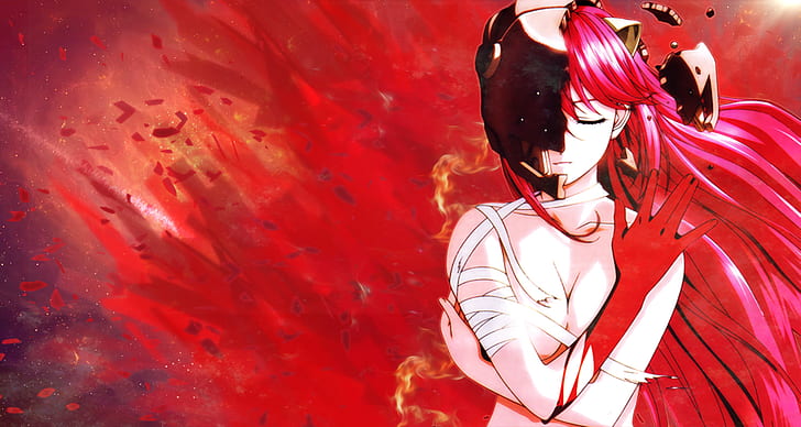 Lucy (Elfen Lied), red, anime girls, Diclonius