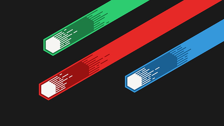 three green, red, and blue stripe logo, meteors, Flatdesign, simple background