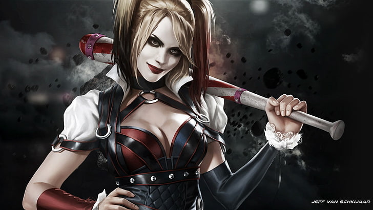 Harley Quinn wallpaper, Batman, Joker, DC Comics, digital art, HD wallpaper