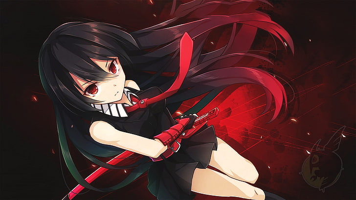 black hair female anime character, Akame ga Kill!, black clothing, HD wallpaper
