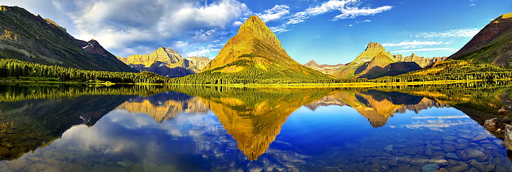 landscape and water reflecting photography of mountain during daytime