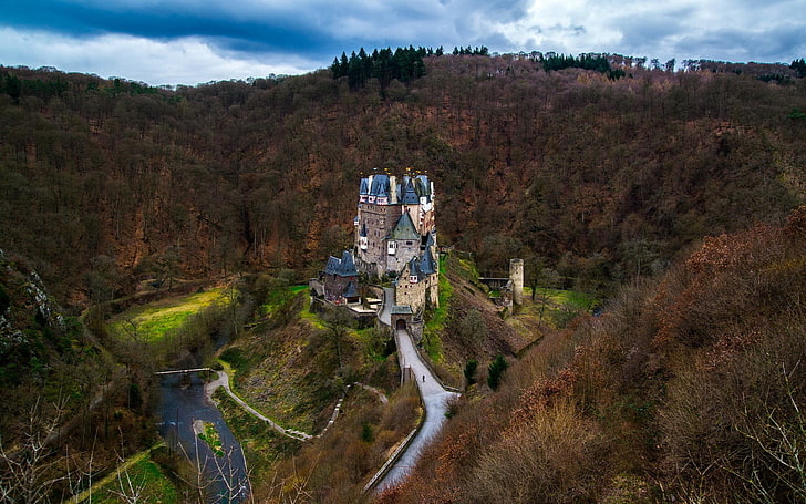 brown and blue castle, bird's-eye view photography of castle
