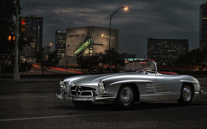 Mercedes Benz Classic, silver convertible, cars, HD wallpaper
