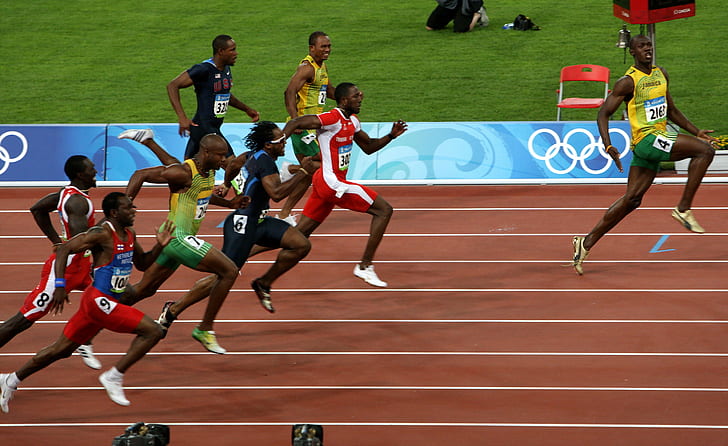 usain bolt run, competition, group of people, sport, track and field