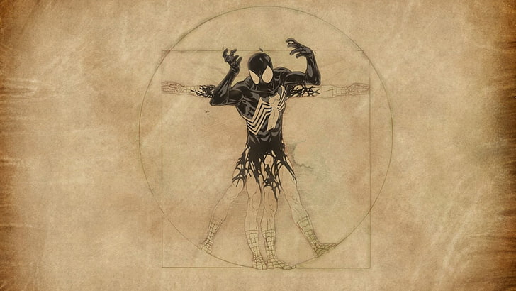vitruvian Venom, Spider-Man, Vitruvian Man, comic books, artwork, HD wallpaper