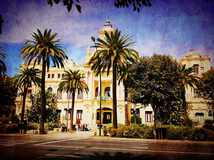 beige mansion print, andalucia, andalucia, spain, malaga, palm Tree