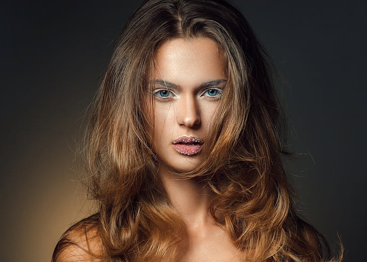 women, face, portrait, simple background, blue eyes, HD wallpaper