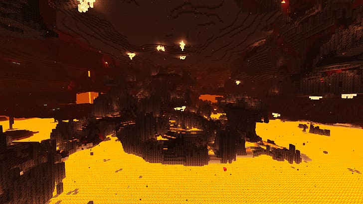 Minecraft, Minecraft nether, red, crimson, lava, HD wallpaper