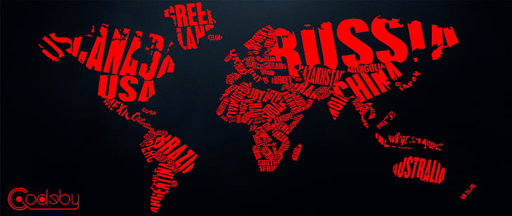 red map word cloud, codeby, world map, communication, indoors, HD wallpaper
