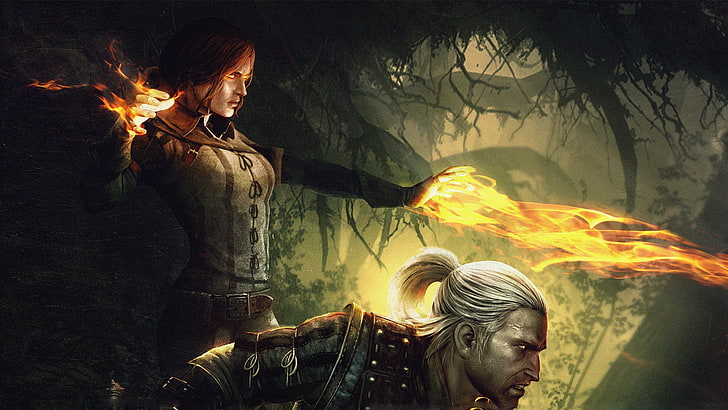 man and woman application walpaper, The Witcher, dark, The Witcher 2: Assassins of Kings, HD wallpaper
