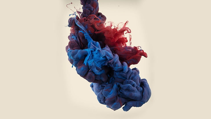 blue and red smoke digital wallpaper, Alberto Seveso, paint in water, HD wallpaper
