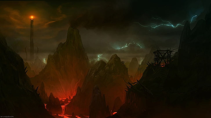 fantasy Art, Lava, mordor, mountain, Sauron, The Lord Of The Rings, HD wallpaper
