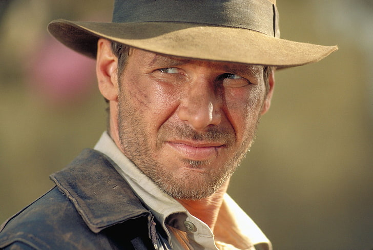 Harrison Ford, Indiana Jones, men, hat, looking away, face, portrait