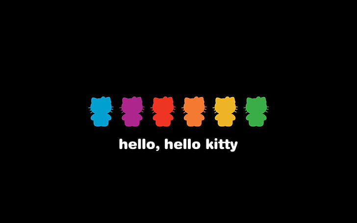 color, black background, Hello Kitty